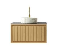 Meuble de lavabo suspendu 76 cm avec tiroir à fermeture douce - Meuble de salle de bain en chêne et noir - Meuble de salle de bain pour salle de bain et WC d'invités - Meuble de lavabo en contreplaqué