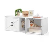 Meuble de Litière - Feandrea - Blanc Nuage - 145,6x48,5x50cm - 2 Placards - Entrée Frontale