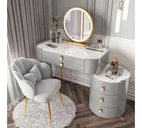 Meuble de maquillage avec miroir éclairé et dessus en marbre avec 2 grands tiroirs et plateau en dalle de marbre - 3 modes d'éclairage de couleur, idéal pour les filles (gris 80 cm)