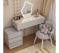 Meuble de maquillage avec miroir et lumières - Blanc - Avec tiroirs - 3 modes d'éclairage et luminosité réglable - Idéal pour chambre à coucher, filles et femmes - Organisation de la maison - Gris