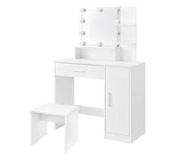 ML-Design Coiffeuse Blanc avec Tabouret, Table de Maquillage avec Eclairage LED, Miroir,