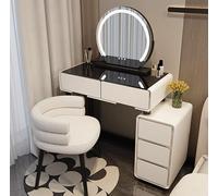 Meuble de maquillage en bois avec lumières et miroir - Luminosité réglable - Tabouret rembourré - Parfait pour les petites chambres - Coiffeuse élégante pour femme