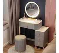 Meuble de maquillage moderne avec miroir et lumières - Table de courtoisie avec 4 tiroirs de rangement et tabouret rembourré pour chambre de femmes et filles - 70 cm A