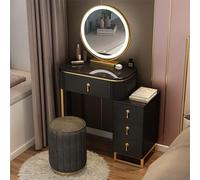 Meuble de maquillage moderne avec miroir lumineux et 4 tiroirs de rangement - Table de coiffeuse élégante avec tabouret rembourré pour chambre de femmes et filles - 60 cm (E)