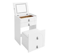 Meuble de maquillage multifonction avec miroir lumineux et tabouret de rangement, table de maquillage avec 3 tiroirs et compartiments séparés, design pliable, finition blanche élégante