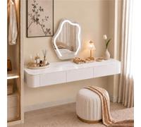 Meuble De Maquillage Suspendu, Coiffeuse Murale avec Tiroirs, Bureau Mural | Fixation Murale Adaptable, Rangement Fermé Et Nettoyage Du Sol Facilité - Dressing, Studio(White+Sintered Stone,100cm)