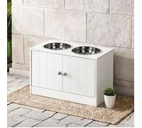 Meuble de nourriture surélevé en bois blanc avec rangement 44L et portes magnétiques pour grand chien, 60x30x35,5 cm