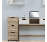 Meuble de Rangement 3 Tiroirs sur Roulettes - Finition Naturelle