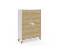 IDMarket – Meuble de rangement Helsinki 4 portes scandinave blanc et bois