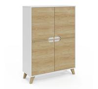 Meuble De Rangement 4 Portes Helsinki Scandinave Blanc Et Bois Blanc