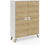 IDMarket – Meuble de rangement Helsinki 4 portes scandinave blanc et bois