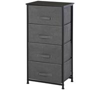 HomCom Commode en tissu Meuble de rangement 4 tiroirs – Cadre métal Gris 45x30x92 cm