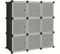 Meuble de Rangement 9 Cubes en Plastique avec Portes, Armoire modulaire pour vêtements, Chaussures, Jouets, Livres, Facile à Assembler, Noir/ Blanc Organisez votre vie : ces 9 cubes de rangement haut