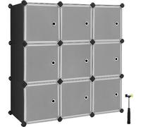 SONGMICS Meuble de Rangement Modulable, 9 Cubes, Étagère en Plastique, avec Portes, pour Vêtements, Chaussures, Livres, Assemblage Facile, Noir LPC116HS