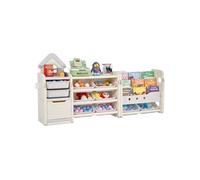 VEVOR Meuble de Rangement Jouets Enfant à 4 Niveaux avec bibliothèque, étagère d'organisateur de Jouets avec 10 bacs en Plastique Amovibles, pour Salle de Jeux, Salle de Classe, crèche, Gris et Beige