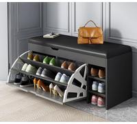 Meuble de rangement à chaussures autonome avec tabouret rembourré en cuir - En forme de seau basculant pour entrée, couloir, placard et chambre à coucher - Solution élégante d'étagère à chaussures