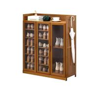 Meuble de rangement à chaussures avec portes en acrylique, organiseur de chaussures d'entrée mince pour 20 à 24 paires, meuble de rangement à chaussures en bambou avec 2 crochets, gain de place, pour