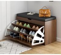 Meuble de rangement à chaussures avec tabouret rembourré en cuir - En forme de seau autonome pour entrée, couloir, placard et chambre à coucher - Étagère à chaussures élégante et tabouret de rechange