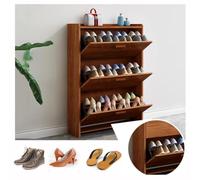 Meuble de rangement à chaussures caché - Étagère à chaussures sur pied à 2 niveaux pour entrée avec étagère de rangement ouverte, marron rustique