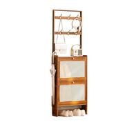 Meuble de rangement à chaussures en bambou avec crochets et tiroirs rabattables pour entrée, foyer, couloir, design fin, gain de place, 70 x 24 x 186 cm