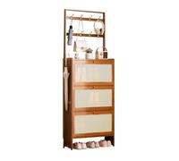 Meuble de rangement à chaussures en bambou avec crochets et tiroirs rabattables pour entrée, foyer, couloir, design fin, gain de place, 70 x 24 x 186 cm