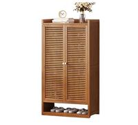 Meuble de rangement à chaussures en bambou - Organisateur de chaussures autonome avec portes à persiennes pour entrée, couloir, placard ou chambre à coucher - Étagère à chaussures moderne pour la
