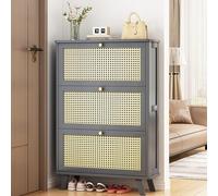 Meuble de rangement à chaussures en rotin - Étagère d'entrée autonome pour économiser de l'espace Design moderne gris (67 x 25 x 81 cm) - Élégant nizer à chaussures fermé.