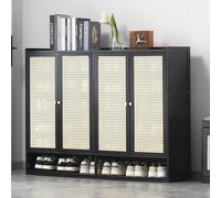 Meuble de rangement à chaussures en rotin noir avec portes - Organiseur élégant en bois pour baskets, chaussures en cuir et talons hauts - Solution d'entrée parfaite pour une vie sans encombrement