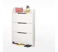 Meuble de rangement à chaussures fin avec portes cachées pour petits espaces - Armoire à chaussures moderne et simple pour entrée ou couloir - Étagère à chaussures étroite fermée en blanc chaud