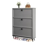 Meuble de rangement à chaussures mince à 3 tiroirs rabattables sur pied caché pour entrée, couloir, placard, design étroit gris (70 x 18 x 118 cm) pour économiser de l'espace pour les petits espaces