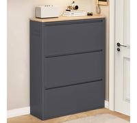 Meuble de rangement à chaussures mince avec 3 tiroirs rabattables - Entrée cachée autonome - Étagère à chaussures étroite en métal pour derrière la porte, noir, 65 cm - Solution peu encombrante