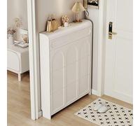 Meuble de rangement à chaussures mince et élégant avec portes, idéal pour une entrée ordonnée. Ce meuble d'entrée moderne et fin, doté de portes dissimulées, est une solution de rangement au