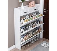 Meuble de rangement à chaussures moderne en bois avec 2 tiroirs et 3 niveaux, design élégant avec trou d'air et rangement déroulant, idéal pour nizing chaussures, blanc