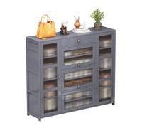Meuble de rangement à chaussures moderne pour 15 à 28 paires, organiseur de chaussures d'entrée mince avec portes en acrylique, organiseur de chaussures autonome en bambou avec tiroir, gain de place,