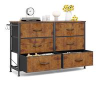 Meuble de Rangement à Tiroirs en Tissu Industriel Moderne avec 6 Tiroirs et Crochets Métalliques, Commode Double Rangée en MDF et Métal pour Chambre, Entrée, Salon ou Bureau, 100x30x65cm,Brun rustique