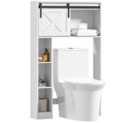 HOMCOM Meuble WC Dessus de Toilette Meuble Toilettes WC Rangement Armoire de Rangement de Salle de Bain avec Porte coulissante, Compartiments et étagère réglable, Blanc