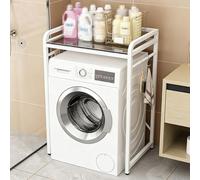 Meuble de Rangement Au-dessus du Lave-linge et du Sèche-linge, Etagere Machine a Laver de Salle de Bain, Réglable en Hauteur, Étagères en Verre Trempé(White,1 tier 70x50x111cm)