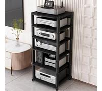 Meuble de rangement audio HiFi à 6 niveaux pour lecteur DVD/CD et amplificateur, étagères amovibles, meuble de cinéma maison élégant, 110 cm de haut - Noir