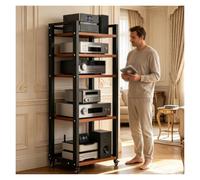 Meuble De Rangement Audio Style Industriel Et Sur Roulettes | Rack Hi-Fi 5 Niveaux Réglable,Unité De Stockage Chaîne Sonore Pour Salon Et Espace Cinéma Maison
