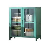 Meuble de rangement autoportant en bambou avec portes en verre - Buffet de grande capacité pour cuisine, salon et salle de bain - Design porte rabattable - 65 x 32 x 106 cm - Écologique et élégant