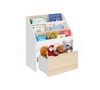 IDMarket - Bibliothèque enfant Mana - 3 étagères et 1 bac sur roulettes - Blanc et hêtre