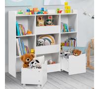 IDMarket - Meuble de Rangement Enfant Mana 5 étagères, 3 bacs et 2 Cubes sur roulettes Blanc