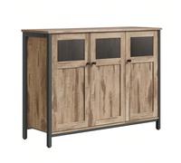 Meuble De Rangement, Buffet, Avec Placard 3 Portes, Cadre En Acier, Style Industriel, Marron Camel Et Noir D'encre Marron