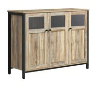 Meuble De Rangement, Buffet, Avec Placard 3 Portes, Cadre En Acier, Style Industriel, Marron Turquoise Et Noir D'encre Marron