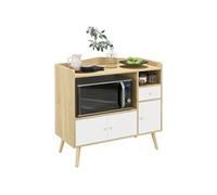 HOMCOM Meuble de Rangement Buffet de Cuisine pour Micro-Ondes avec placards tiroir 85 x 40 x 88,5 cm Naturel et Blanc