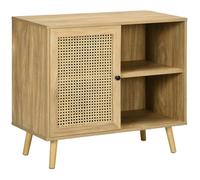 Meuble de rangement buffet - HOMCOM - 1 porte cannage effet bois buffet bas meuble salon séjour - bois - 80x39x70cm - naturel