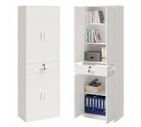 Meuble de Rangement Bureau avec 1 Tiroir, 1 Verrou, 5 étagères, Blanc