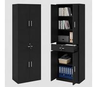 Meuble de Rangement Bureau avec 1 Tiroir, 1 Verrou, 5 étagères, Noir