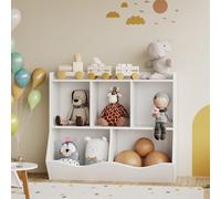Meuble De Rangement Caisse à Jouet Enfant Esthétique Bibliothèque Et étagère à Jouets En Bois 5 Cases Avec Compartiments Organisateur De Jouets Livres Chambre d'Enfant Salle De Jeux 91x29x80 cm Blanc