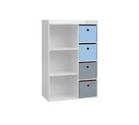 Armoire 3 Niches avec 4 Tiroirs, bleu 31 x 10.5 x 97 cm